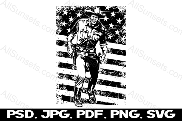 Wild West Cowboy Standing American Flag Design Review
